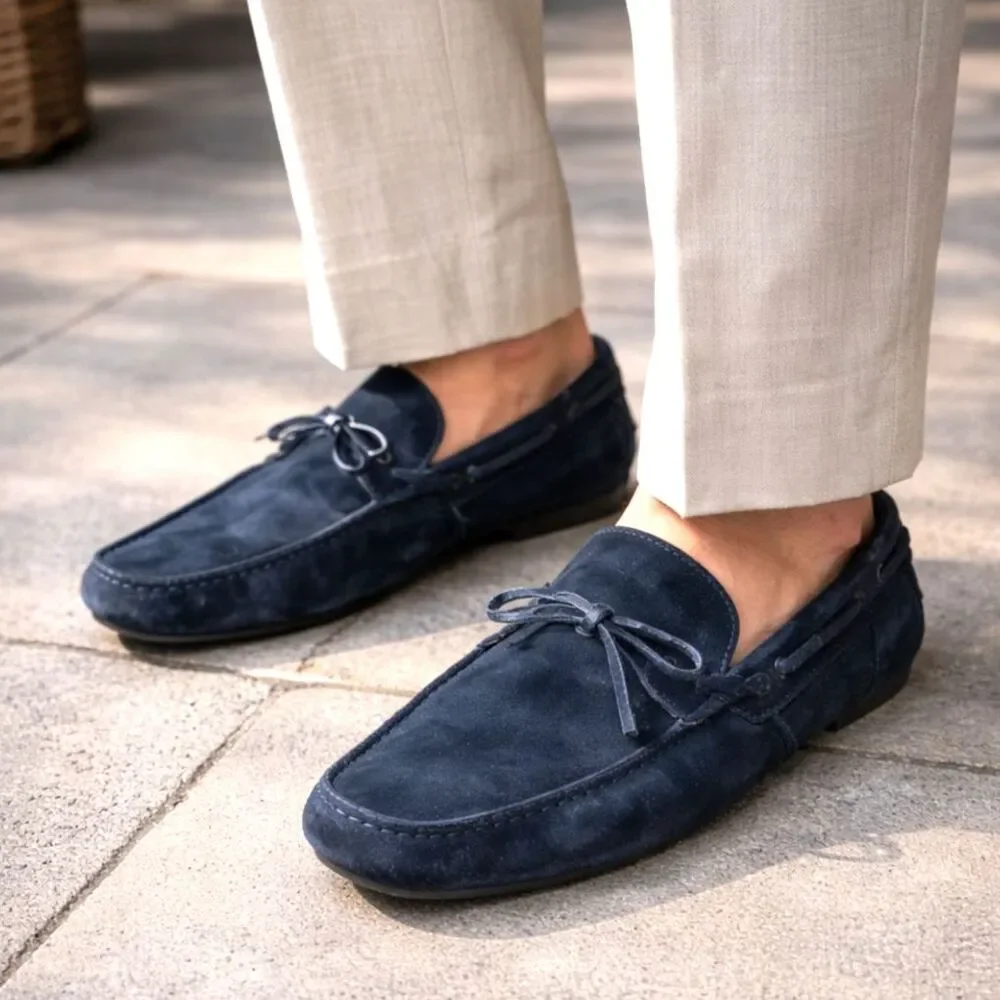BRUNELLO CUCINELLI Blue Suede Slip On Loafers Moccasins Shoes  Mens Size 10